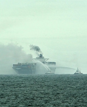 Container ship carrying hazardous cargo on fire in Algoa Bay, PE vessel on fire