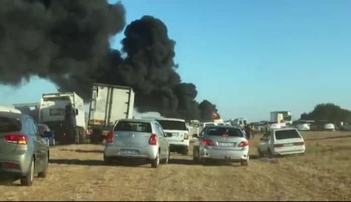 Watch | Chaos on N1 as tanker catches fire near Belabela 20190623 164228