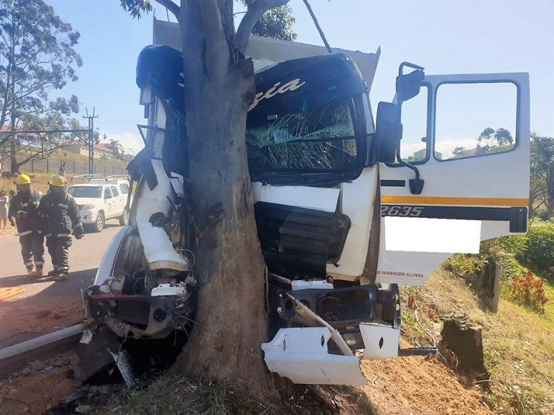 Severely injured Durban truck driver entrapped for 2 hours after crash driver trapped