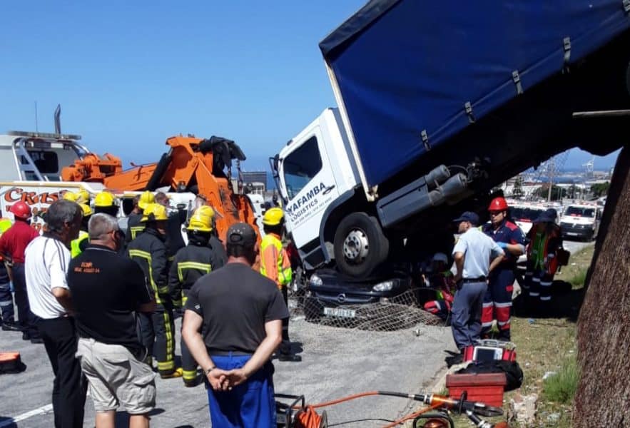 Watch: Truck lands on top of car in PE accident 20191126 210809