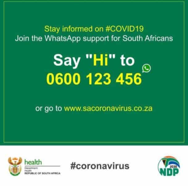 SA Coronavirus WhatsApp number