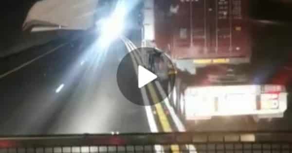 freight world truck overtakes on double no crossing lines
