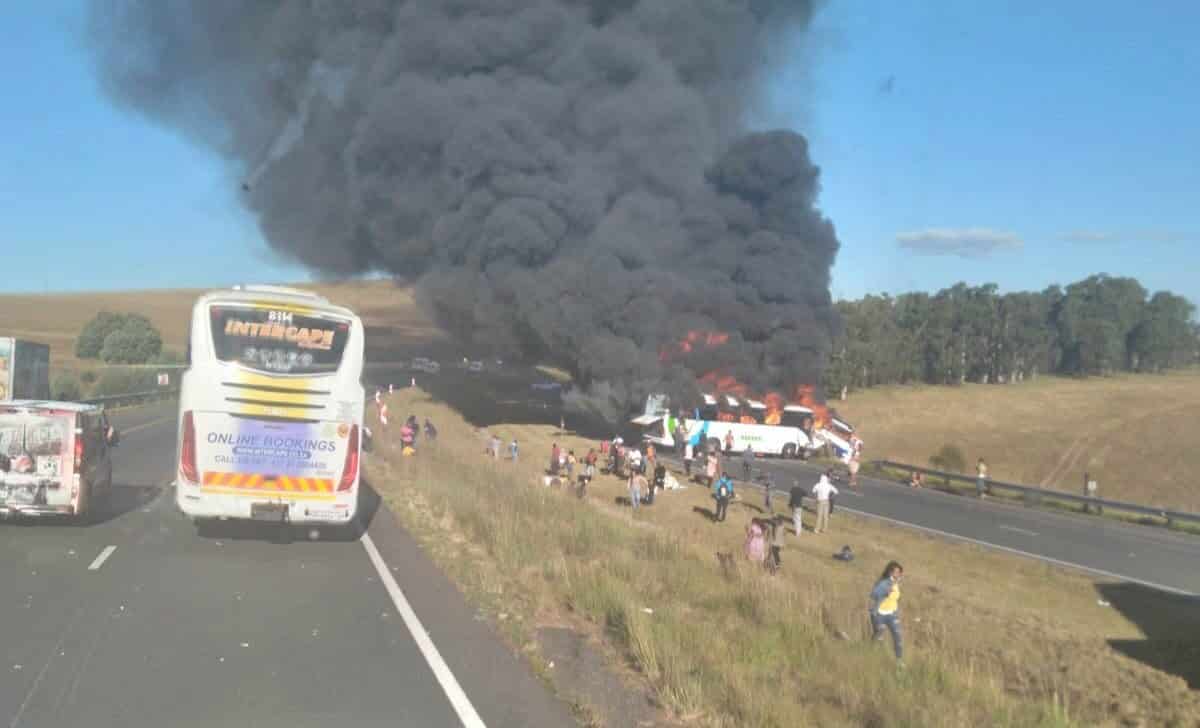 Listen: Tanker and bus bursts into fire after colliding on N3 north in Mooi River 20210510 160824