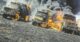Military trucks equipment burnt out near Pretoria