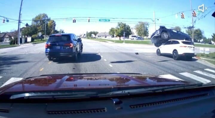 Dashcam Captures Car Land On Top Of Another In 3-Vehicle Accident