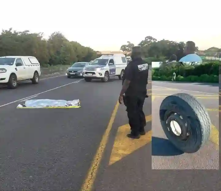 Pedestrian Killed by runaway truck tyre