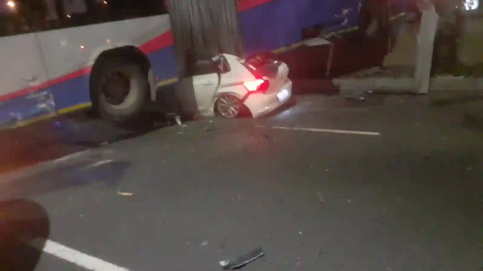 Watch: MyCiti bus crashes car underneath it on Nelson Mandela Boulevard in Cape Town