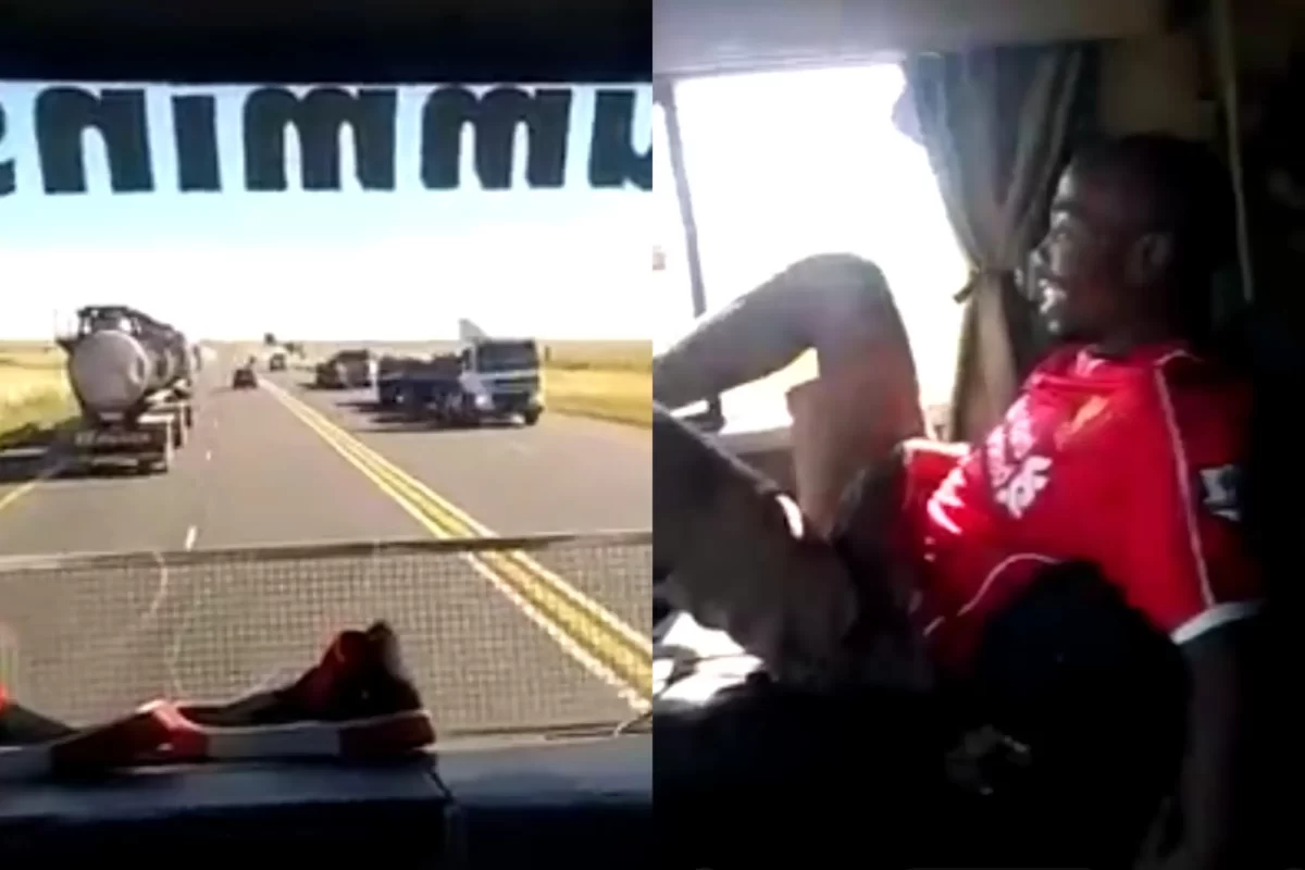 Driver filmed steering truck with legs on the N3, while overtaking