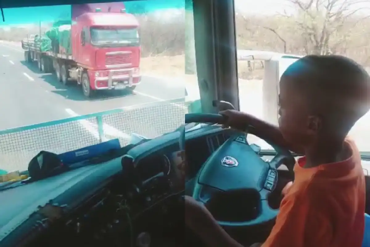 Trucker lets child drive truck on highway