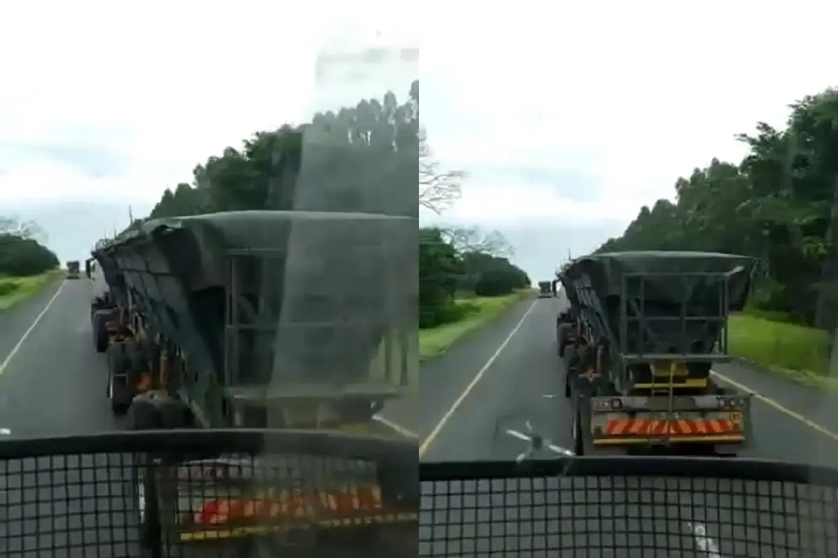 Watch: Trucker nearly pushed off the road by overtaking truck on the N2