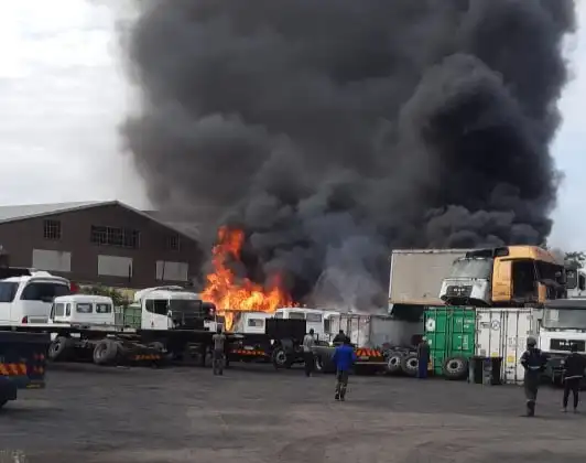 Sunwheel Trucks go up in flames at depot on Jaco Place in Durban